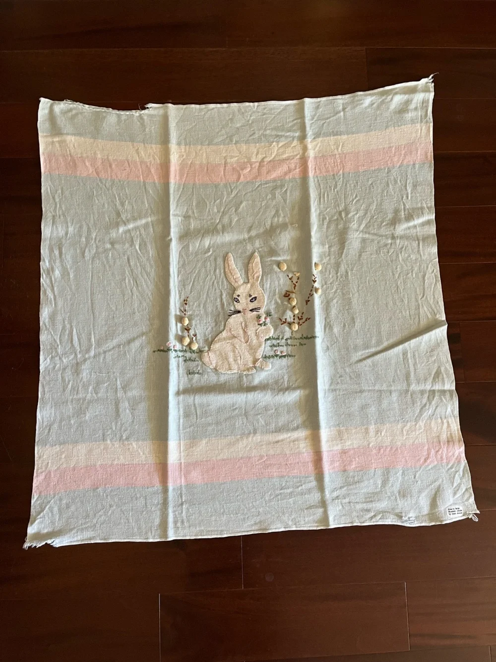 Rabbit bunny embroidery vintage blanket baby mcm nursery spring easter 🩷🩵🤍🐰